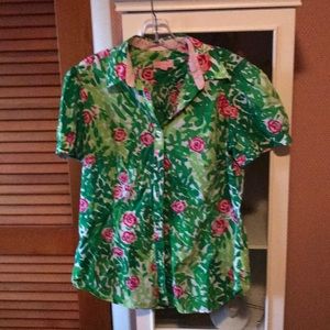 Lily Pulitzer pink green floral shirt